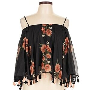 Carolina K Chic Black Floral Off-Shoulder Blouse
